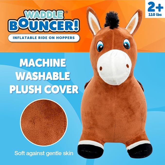 Waddle Inflatable Animal Hopper - Kids, Toddler Toys, Bouncy Animal Hopper, Hopping Plush Toy, Indoor and Outdoor, Pump Included, Riding Toys for Boys and Girls Ages 2 and Up
