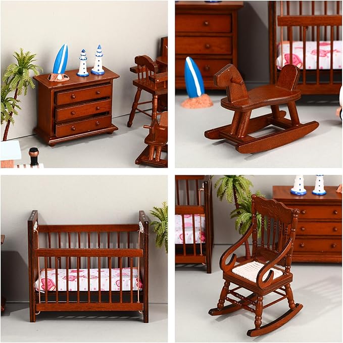 Silipull 5 Pcs 1: 12 Scale Wooden Dollhouse Furniture Set Miniature Wood Bedroom Furniture Wooden Dollhouse Accessories Encourage Creative and Imaginative Play for Kid Miniature Bathroom (Wood Color)