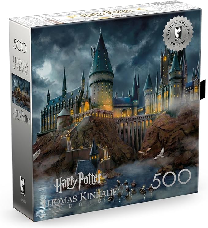 Ceaco 500 Piece Thomas Kinkade Hogwarts Castle Puzzle for Adults, Silver Select - 500 Piece Jigsaw Puzzle - Challenging and Colorful Puzzle for Adults – Precision-Cut Pieces, Beautiful Artwork