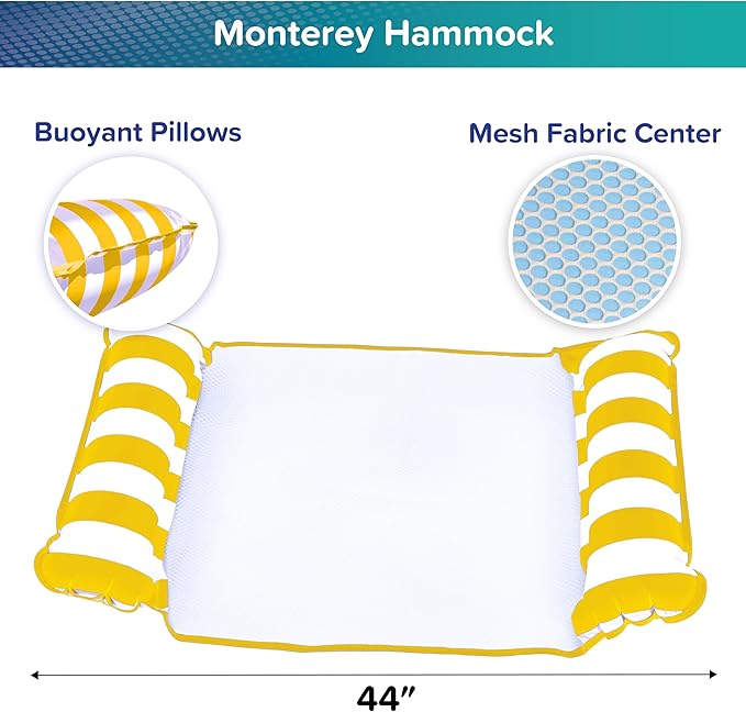 Aqua Original 4-in-1 Monterey Hammock Pool Float & Water Hammock – Multi-Purpose, Inflatable Pool Floats for Adults – Patented Thick, Non-Stick PVC Material – Golden Sunshine
