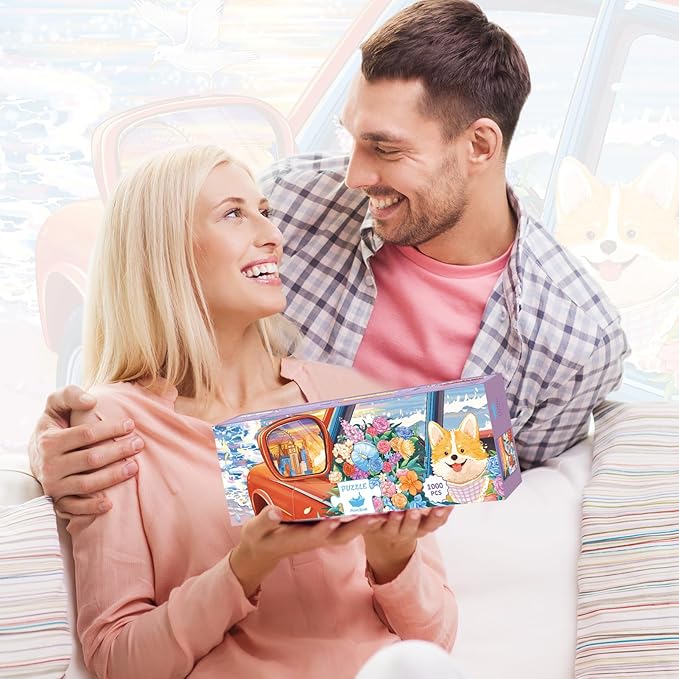 MOMIBOOK 1000 Piece Puzzle for Adults Jigsaw Puzzles of Mirror's Fleeting Light, Touch Film Seaside Dog Painting Image Challenging Hard Impossible Puzzle Unique Party Christmas Birthday Gifts