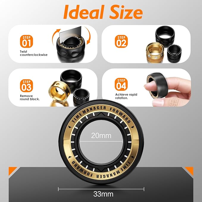 Upgraded Fidget Spinner for Stress Relief Magnetic Fidget Ring Toy with Mechanical Sound Sensory Stress Toys Anxiety EDC Relief Slider Tool Figette for Adults & Teens,Kids,Black