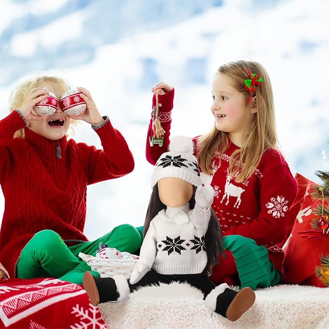 Bencailor 6 Pcs 18 Inch Christmas Doll Clothes and Accessories Winter Outfits Set Sweaters Trousers Hats Shoes Gloves for 18 Inch Doll Gifts(White)
