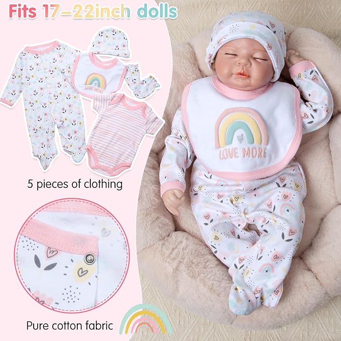 13 Pcs Baby Doll Accessories Set for 17-22 Inch Girl Baby Dolls, Reborn Baby Doll Clothes with Heart Bassinet Pink Basket Newborn Doll Outfits Kids Pretend Play Set