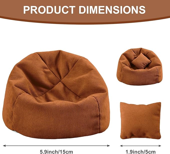 Doll Car Seat Compatible with Labubu, Handmade Bean Bag Chair for 5.9-6.7 inch Doll, Anti-Slip Bottom, Cute Doll Accessories for Display, Fans&Collectors Gifts, Durable Corduroy Fabric (Coffee)
