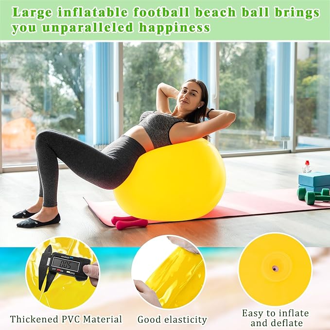 Jenaai 2 Pcs 30 Inch Large Bouncy Balls Giant Inflatable Rubber Kickballs Big Outdoor Exercise Jumping Hopping Ball for Outdoor Activity Sports Party Decor(Yellow, Green)