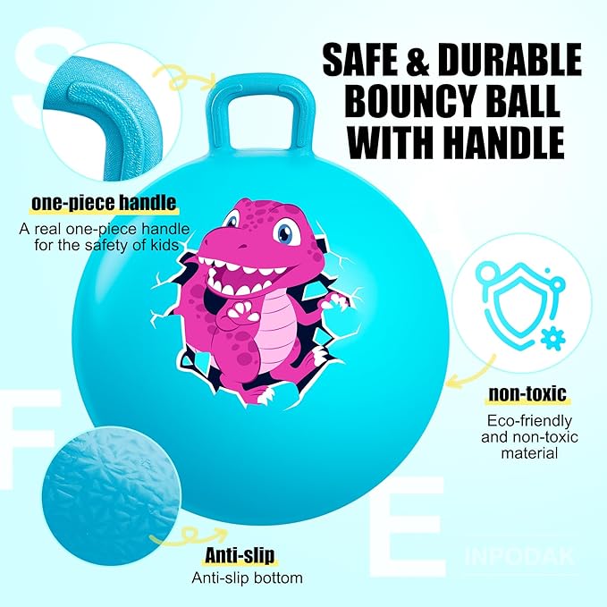 INPODAK Hopper Ball 18 Inch Bouncy Ball with Handle for Kids, Hippity Hop Jumping Bounce Hopping Toy for Boys Girls Ages 3-6 Includes Pump and Gift Box Great Gift for Birthday (Blue)