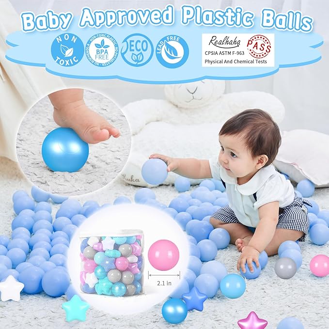 Realhaha Ball Pit Balls 50 100 200 500, Star Shapes for Babies Kids Playpen Plastic Balls for Babies Ball Pool Puppy Playballs