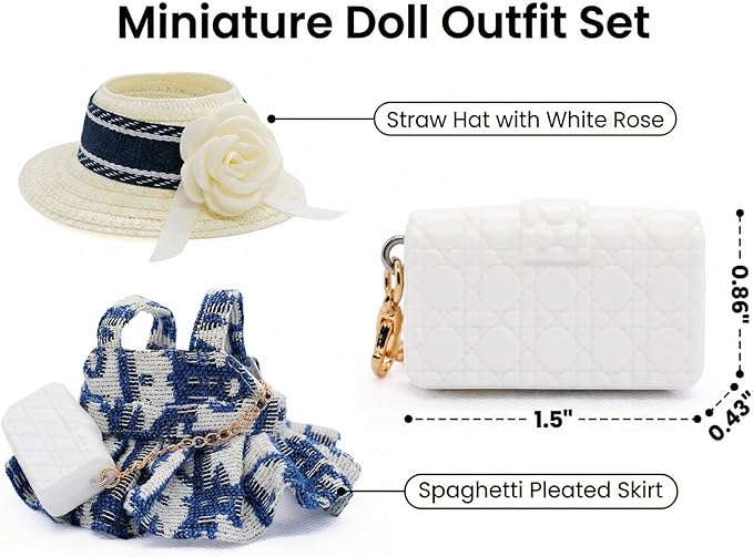 Clothes for 17cm Dolls, Luxury Chic Style Set High-End Fashion Outfit 3 Piece Set Including a Hat,Clothes and Bag with Premium Dolls Accessories for Play & Display (Blue) - No Logo