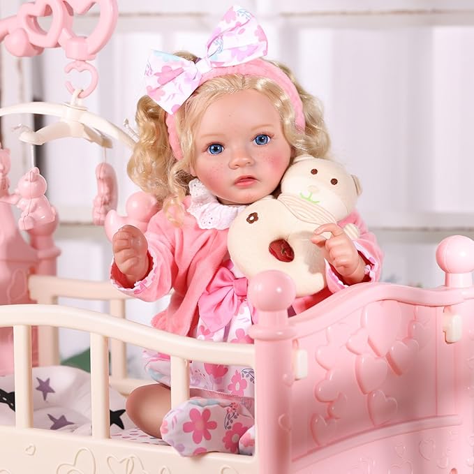 BABESIDE 5-Piece Reborn Baby Doll Clothes Set Fits 17-22 Inch Dolls with Floral Dress, Headband, Coat, Baby Doll Reusable Diaper and Socks,Pretend Play Accessories for Ages 3+