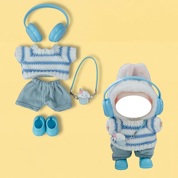 Clothes for 17cm Doll, 5 pcs Set Doll's Outfits Luxury Dress Shirt Pants Headset Shoes Accessories Fashion Stylish Adorable Dolls Clothes (No Doll) (Cloud Blue)
