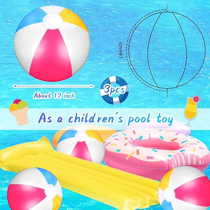 Tatuo Beach Balls 3 Pcs 12 Inch Inflatable Ball Beach Ball Swimming Pool Ball Enjoyable Pool Float Balls for Outdoor Activity Birthday Summer Party Favors Water Toys (Simple Style)