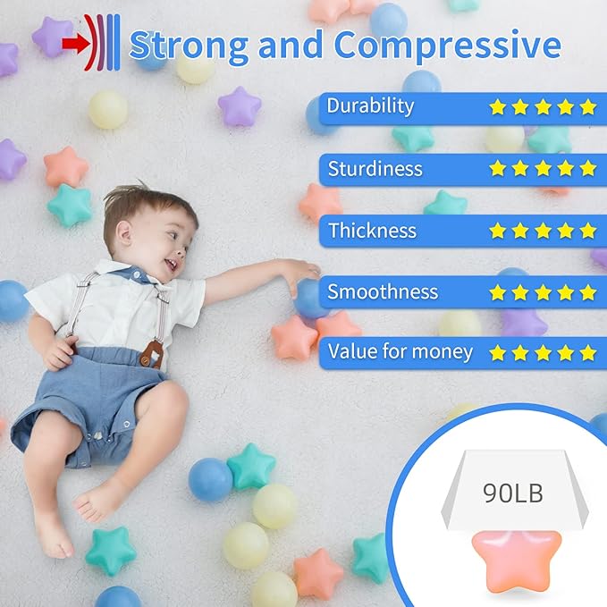 STARBOLO Star Ball Pit Balls for Ball Pit - 100pcs Crush Proof Plastic Children's Toy Balls Macaron Ocean Balls for Birthday Parties Games Pool