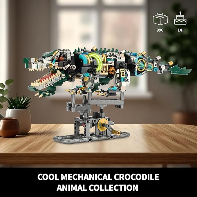Ideas Mechanical Crocodile Building Set - Alligator Animal Toy with Display Stand and Light, Compatible with Lego Dinosaur, STEM Gift for Adults & Teens Boys Ages 14+ (996 PCS)