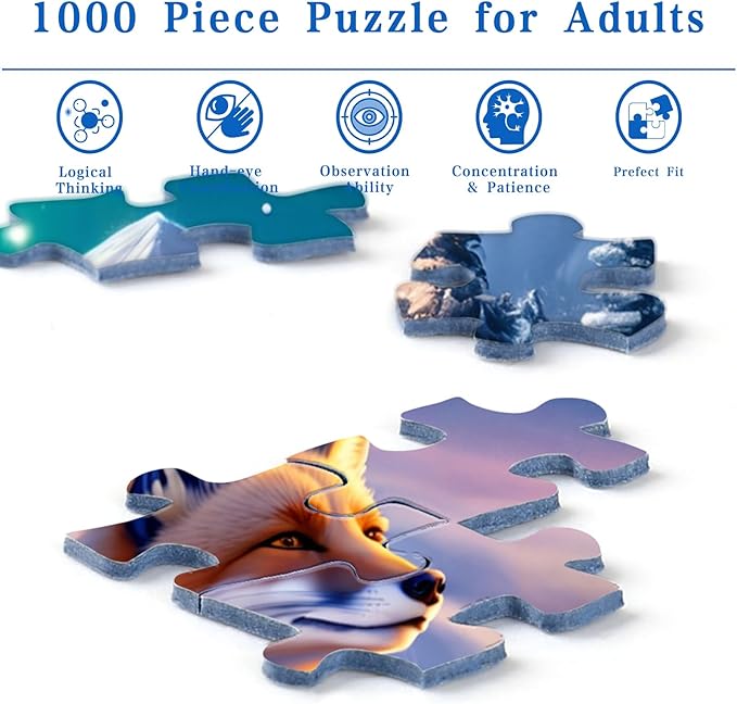Rocorose Jigsaw Puzzles 1000 Pieces for Adults, Christmas Puzzle Winter Night Bonfire Evening Animal Funny Challenging Large Holiday Puzzles - Snowy Scene, Aurora, Christmas Tree, Fox, Deer