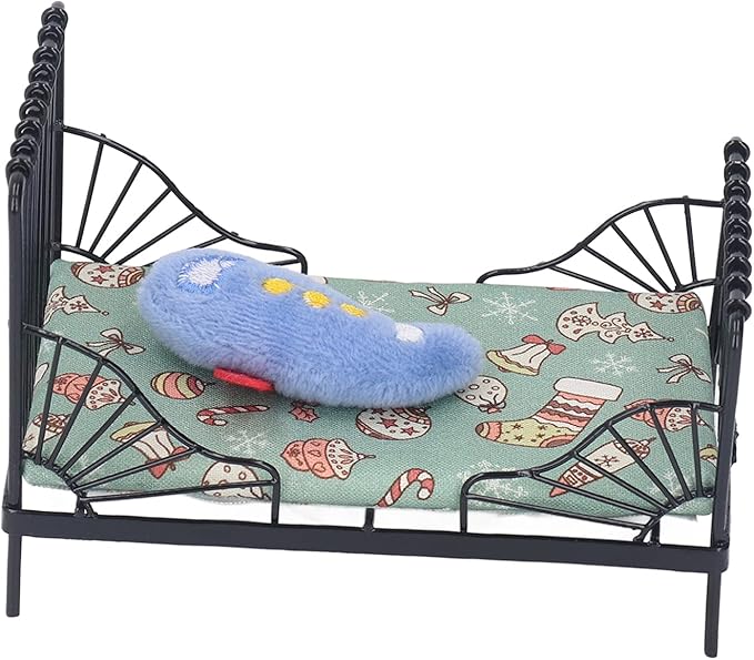 Fydun 1:12 Doll House Bed, 1 12 Children Metal Miniature Bedroom Bed,1 Scale European Furniture Accessory Black Frame with Mattress Pillow for Decor Type B (Type B)