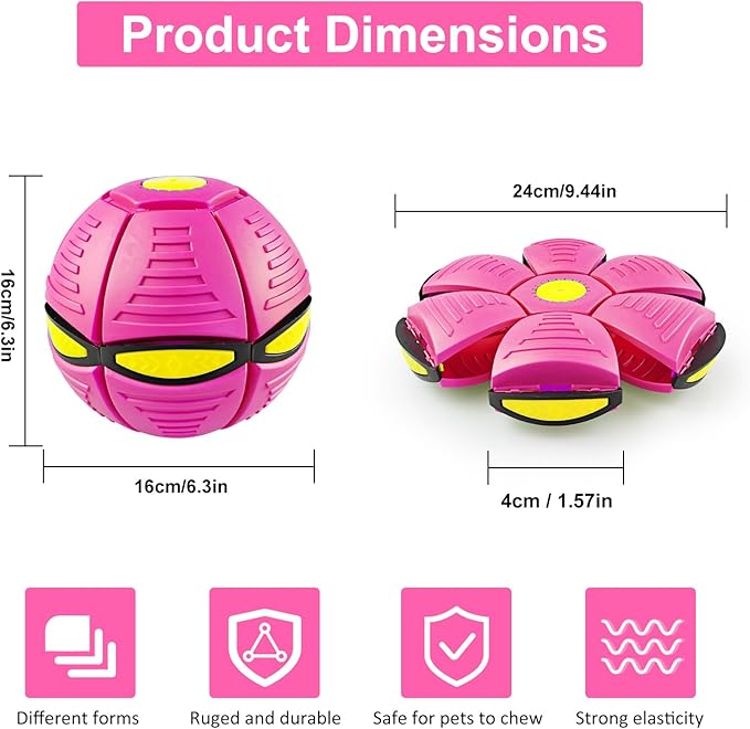 Magic Bouncing Ball 6-Light Dual Form – Pop up, Meta Ball Metaball Transforming Design – Flying Saucer Bouncy – Interactive Bouncing Balls for Parent-Child Interaction – Gift Pack - Pink