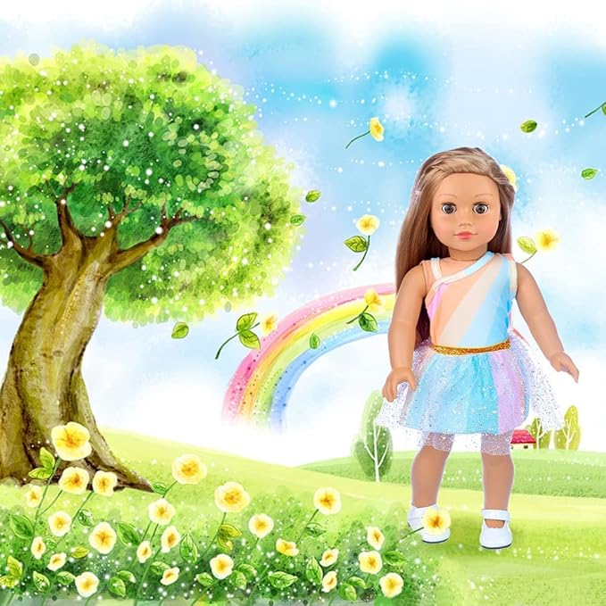 ZITA ELEMENT 11 Pcs American Doll Clothes Dress and Accessories for 18 inch Doll - 5 Sets Outfits + 2 Pairs Random Style Shoes