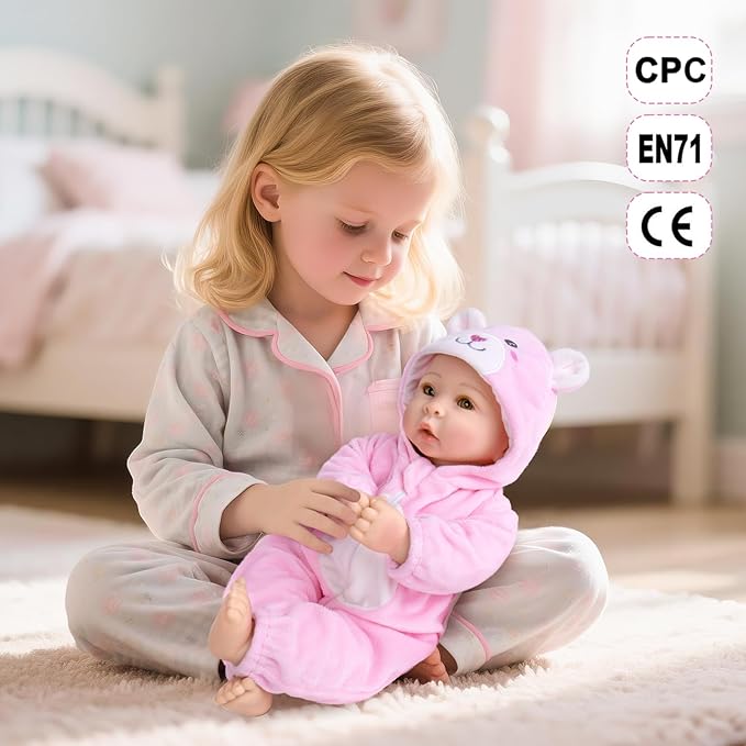 Aori Baby Dolls Realistic, 17-inch Lifelike Soft Body Baby Girl That Look Real with Feeding Kit Included, Ideal Gift for Kids, Birthday, Pretend Play