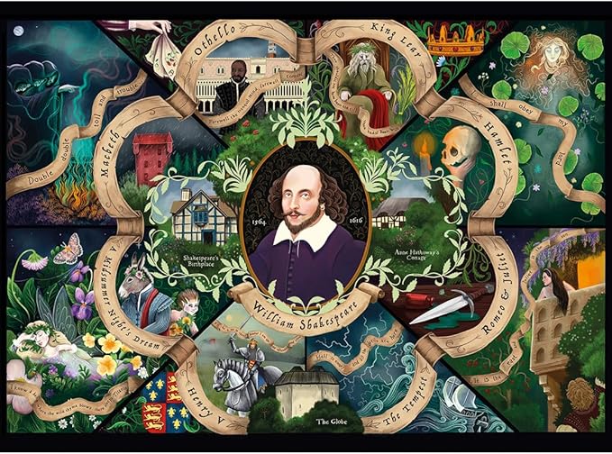 Gibsons Shakespeare 1000 Piece Jigsaw Puzzle for Adults – Colourful Literary & History Art by Anna Stead – Premium Sustainable Made in America – Challenging Educational Gift for Book Lovers & Puzzlers