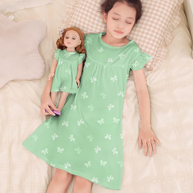 ICOSY Matching Doll & Girls Nightgowns Clothes Girls Pajamas Sleepwear Outfit for Kids and 18" Girl Doll