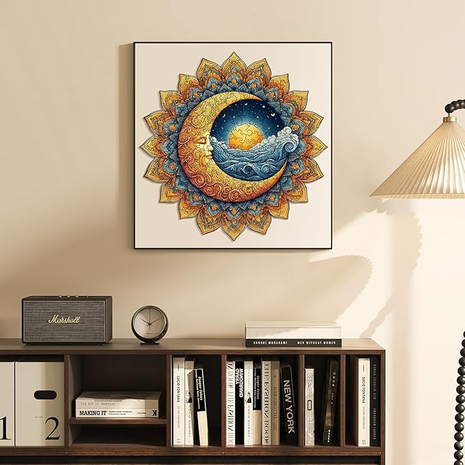 200 Pieces Sun and Moon Wooden Puzzles for Adults, Moon Unique Shaped Wooden Jigsaw Puzzles for Adults, Irregular Adult Wood Puzzle Creative Gift for Family Game 10x10 in