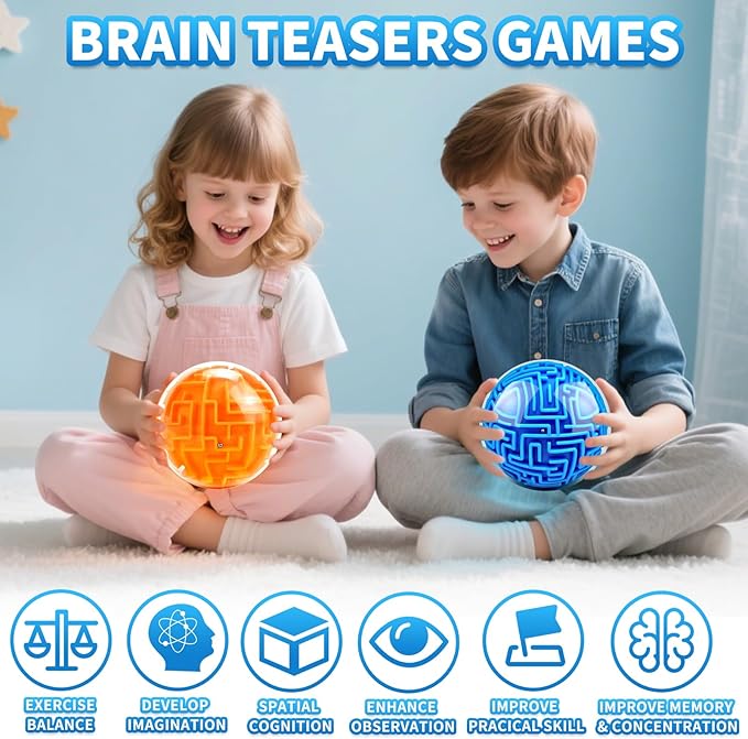 YongnKids 4Pcs 3D Puzzle Maze Ball Brain Teaser Puzzles Maze Game for Kids Adult, Fidget Toy for Motor Skills and Coordination,Kids Autism ADHD Calming Focus Stress Relief Toy