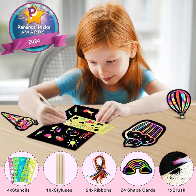 ZMLM Scratch Paper Art-Craft for Girls: Rainbow Scratch Magic Drawing Set Paper Pad Board Supply Kit Girl Project Activity for 3-12 Age Kid Toy Holiday Party Birthday Easter Gift