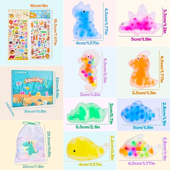 48 Pcs Mochi Squishy Toys with Water Beads for Kids Party Favors, Mini Stress Relief Squishy Fidget Toys for Classroom Prizes Christmas Party Favors Goodie Bag Stuffers Birthday Gift with Stickers