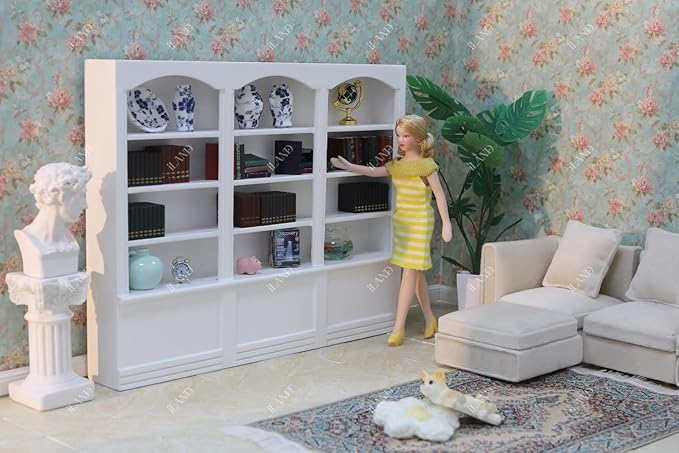 iLAND Dollhouse Bookshelf 1/12 Scale Dollhouse Furniture Mini Wooden Bookshelf for Miniature Books Mini Bookcase 1/12 Scale Accessories Mini Library Doll House Living Room Books Shelf Miniature Gifts