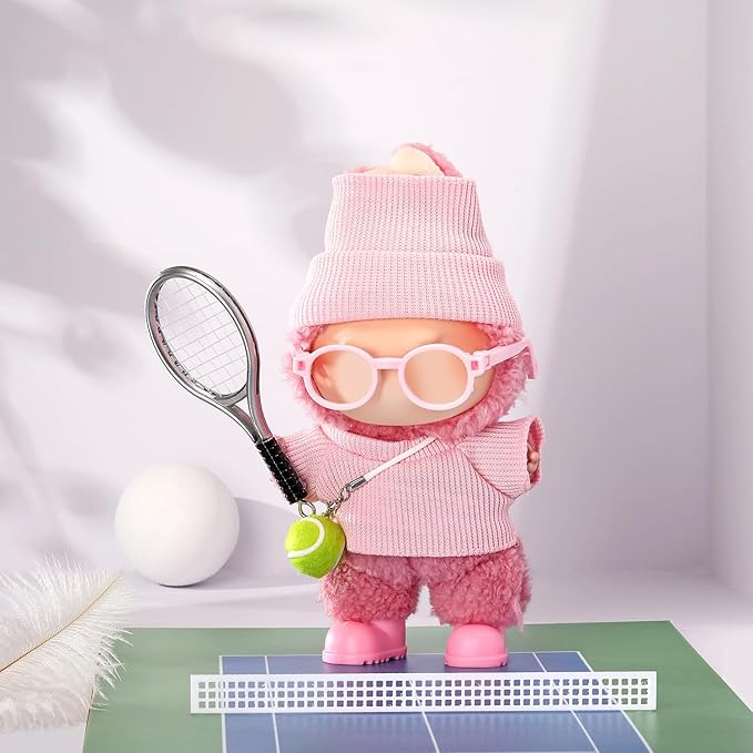 Doll Clothes for Labubu 17cm 6-Piece Tennis Sports Set for Big into Energy & Have a Seat & Exciting Macaron Series Dolls, for 17cm Dolls Accessories (Pink)