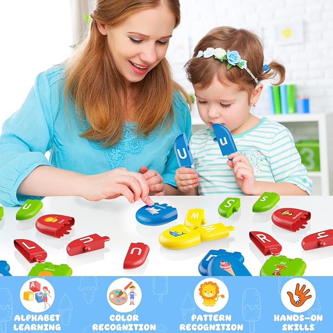 Alphabet Learning Toys 78 Pcs Ice Cream ABC Letter Matching Toy for Toddle Preschool Montessori Toy Smart Color Sorting Educational Toy for Kids 2 3 4 5+ Years Old