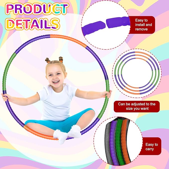 Sratte 6 Pcs Exercise Hoop Detachable Adjustable Plastic Hoops Snap Together Toy Ring Color Playground Toys for Girls and Boys Party Games, Sports, Exercise, Dog Training (28 Inch,Red,Yellow,Blue)