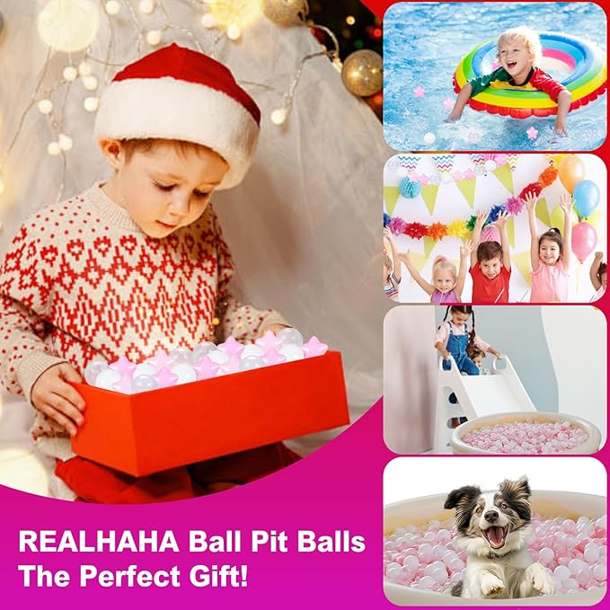 Realhaha Ball Pit Balls 50 100 200 500, Star Shapes for Babies Kids Playpen Plastic Balls for Babies Ball Pool Puppy Playballs
