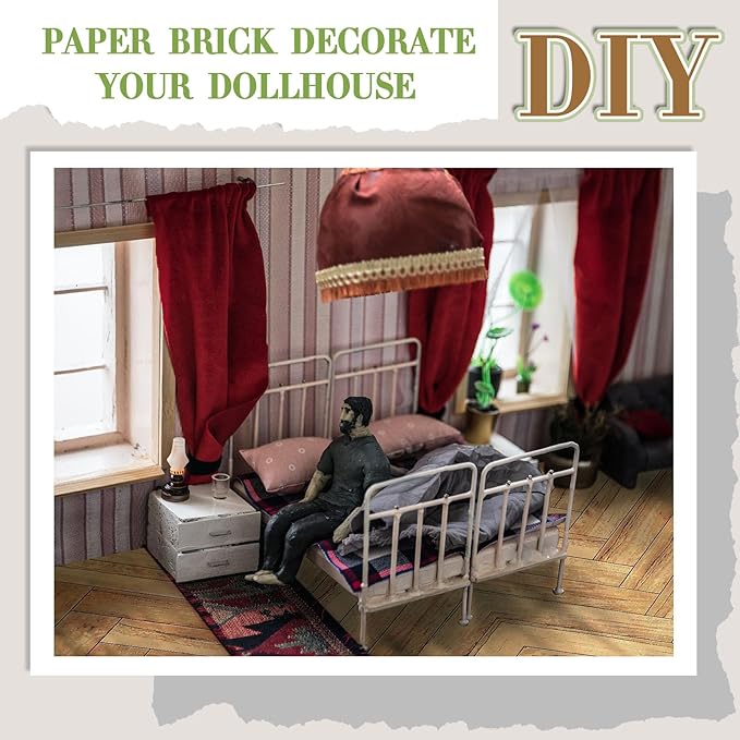 Flutesan 12 Pcs Miniature Dollhouse Wallpaper and Flooring Peel and Stick Mini DIY Self Adhesive Dollhouse Accessories 8.27 x 11.69 Inch (Twill)
