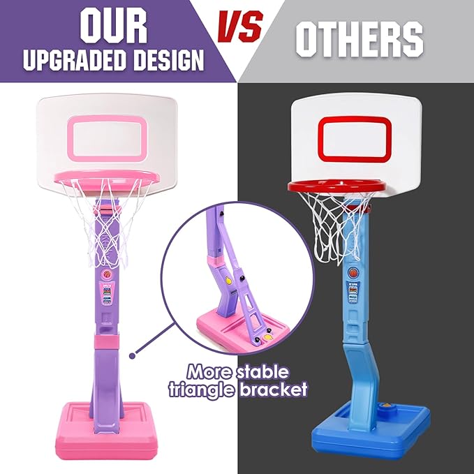 SUPER JOY Toddler Pink Basketball Hoop for Kids 1-3,2-4 5 Years Old, Adjustable Mini Hoop Set for Indoor Outdoor Play, Portable Basketball Goal Balls Sports Toys for Little Boys Girls Birthday Gifts
