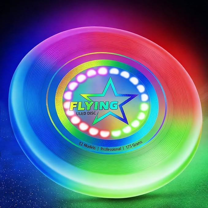 Light Up Flying Disc Toy Kids, Adults, Teens – 7 Glow in the Dark Modes, 22 Bright LEDs, Rechargeable, Outdoor Flying Sport Disc for Night Games, Family Fun, Beach, Park, Camping