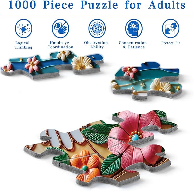 Dragonfly 1000 Piece Jigsaw Puzzle for Adults, Rocorose Painted Dragonfly Puzzles Unique Beautiful Flowers Family Puzzle Nature Floral Challenging Games Gift for Animal Insect Lover