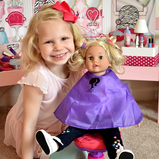 Sophia's 18 Inch Doll Complete 36 Piece Hair Salon Set with Styling Tools, Hair Ties, Brush, Mirror, Blow Dryer, Salon Cape and Hair Extensions Set, Pink/Purple