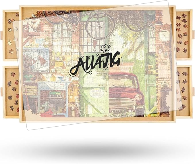 ALL4JIG 1000 Piece Rotating Puzzle Board with 4 Drawers 20.94"x28.74"Portable Wooden Jigsaw Puzzle Table for Adults Portable,Lazy Susan Spinning Puzzle Boards Birthday Gift for mom