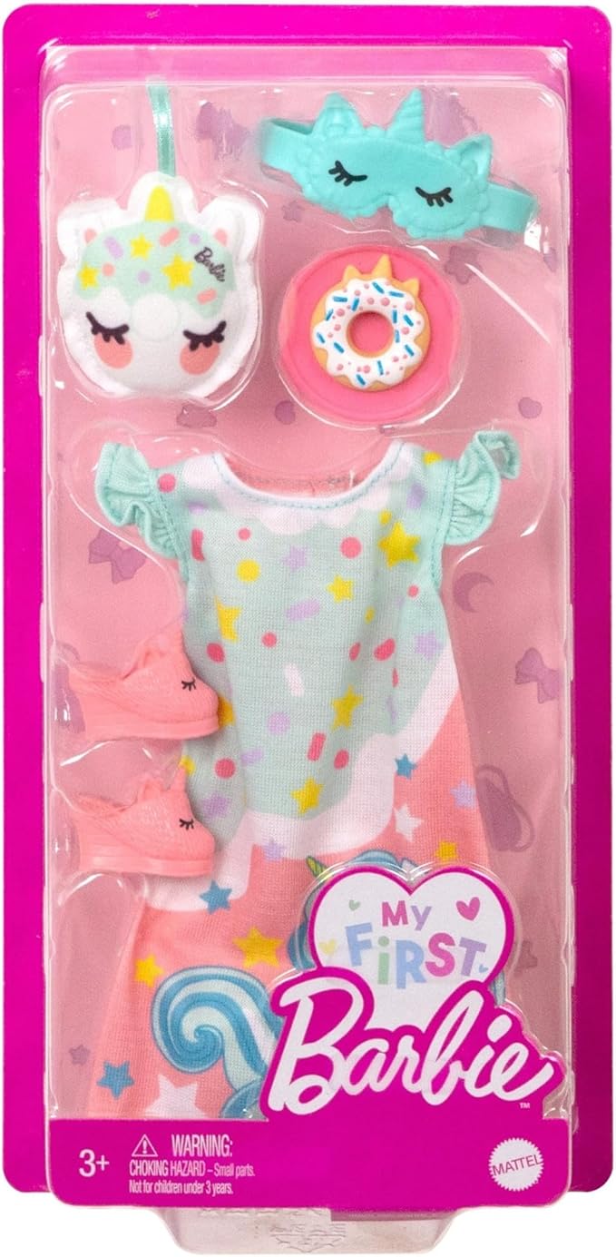 Barbie My First Barbie Clothes, Fashion Pack for 13.5-inch Preschool Dolls, Set with Pajamas,Slippers & Bedtime Accessories