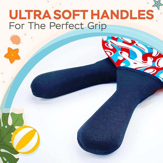 Sunlite Sports Beach Paddle Game Set, 2 Paddles and 2 Balls, Perfect for Backyard Fun or Outdoor or Beach or Lawn, Red