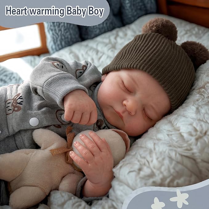 BABESIDE Lifelike Reborn Baby Dolls Boy, 17 Inch Poseable Full Vinyl Body Realistic Baby Doll, Real Life Newborn Baby Doll with Toy Accessories Gift Set for Kids Age 3+