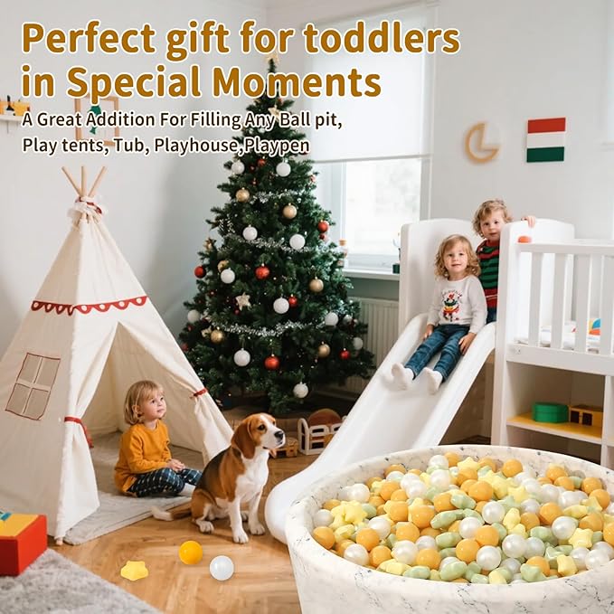 STARBOLO Star Ball Pit Balls for Toddlers- 100Pcs Crush Proof Plastic Toy Balls for Toddler Ball Pit, Ball Pit Play Tent, Baby Pool Water Toys, Kiddie Pool, Party Decoration, Photo Props.