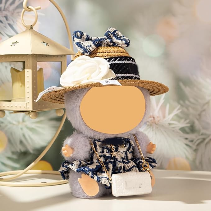 Doll Clothing Set (No Doll), Cute Cropped Straw Hat, Crossbody Bag, Dress, Suitable for 15-17cm Dolls, Outfit Accessory Set for Unique Styling (Blue-4PCS)
