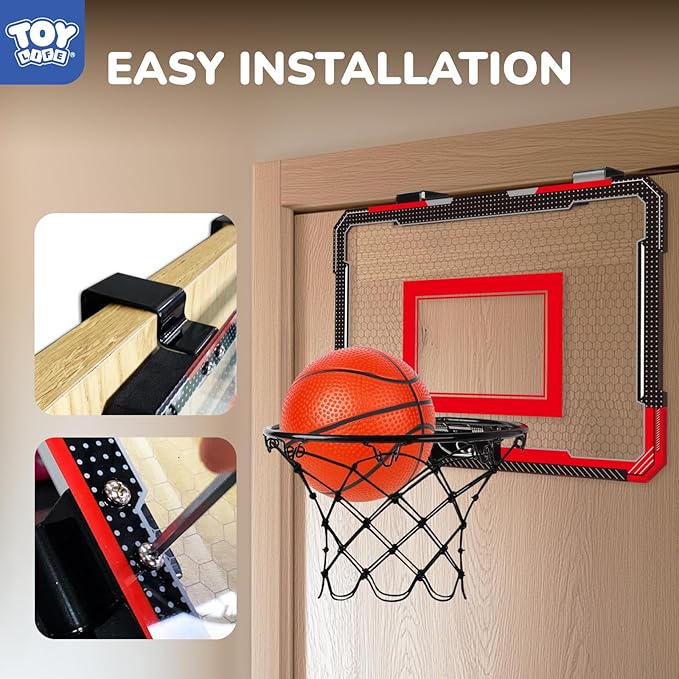 TOY Life Basketball Hoop Over The Door Basketball Hoop Room Office Mini Hoop Basketballs Hoop Indoor Kids Teens Adults Basketball Toy Basketball Goal with 4 Balls