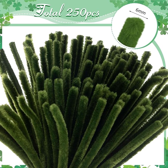 Peryiter 500 Pieces Pipe Cleaners Chenille Stems for Flowers Craft Supplies Bulk Fluffy Fuzzy Sticks for DIY Art Projects Creative Gift Wrapping Party Decorations(Boho Green,12 Inch)