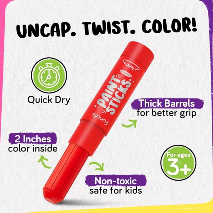 36 Washable Tempera Paint Sticks for Kids with Coloring Book | Non-Toxic Markers for Toddlers 1-3 | Works on Paper, Canvas, Wood, Cardboard - Craft, Art Supplies for Kids 3-5, Painting Crayons