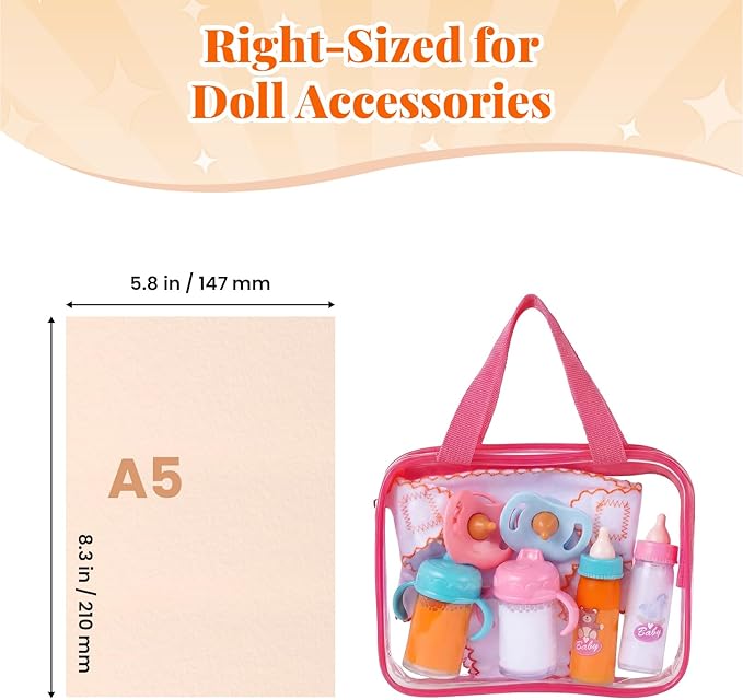 BABESIDE Baby Doll Accessories – 9 Pcs Feeding Set with Magic Bottles, Pacifiers, Bibs, Diapers & Carry Bag, Pretend Play Kit for 12–15 Inch Dolls