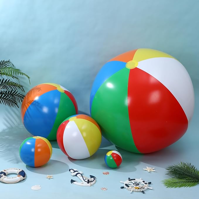 Realspring 36 Pcs Inflatable Beach Balls Bulk 6" 12" 16" 24" 40" Multiple Sizes PVC Summer Swimming Pool Ball for Adults Outdoor Beach Hawaii Water Games Party Decorations